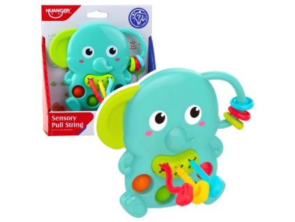 Smyslové dětské chrastítko: zelený slon s pohyblivými prvky