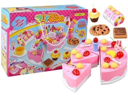 Sada na oslavu narozeninový dort k rozkrojení a dezert