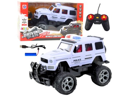 Policejní SUV RC model 1:12 s LED osvětlením a dálkovým ovládáním, bílé provedení