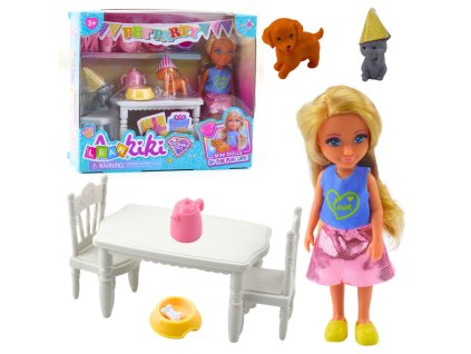 Narozeninový Hrací Set s Panenkou, Pejskem a Kočičkou - Kreativní Zábava pro Děti 3+