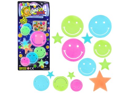 Fluorescenční Samolepky – Barevné Buďky a Hvězdičky, Svítí ve Tmě, 10 ks