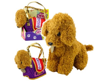 Plyšový pudlík v tašce s uzávěrem na suchý zip – světle hnědý, pro děti od 3 let