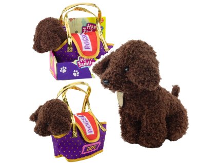 Plyšový Pudel s Přenosnou Taškou na Zip - Tmavě Hnědý, Interaktivní Hračka pro Děti