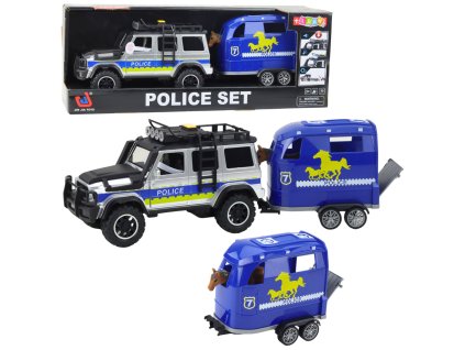 Policejní Terénní Vozidlo s Přívěsem na Koně: Světla & Zvuky