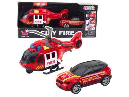 Hasičská helikoptéra a auto s efekty - City Fire záchranná sada pro děti od 3 let