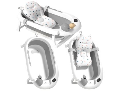 Skládací Dětská Vanička s LED Termometrem a Piankovým Ležáčkem, Šedá