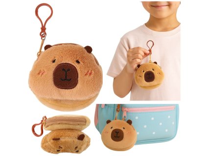 Dětská Plyšová Kapibara Peněženka s Klipem na Klíče - Hnědá