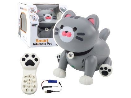 Dálkově ovladatelný interaktivní kocourek RC s LED osvětlením - šedý