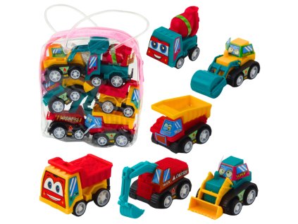 Sada Mini Stavebních Auta s Mechanismem Pull Back - 6ks v Praktické Tašce