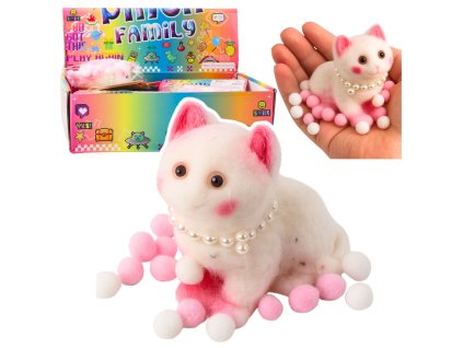 Bílý Sensory Kotek s Pomponky a Perlovým Náhrdelníkem 8cm