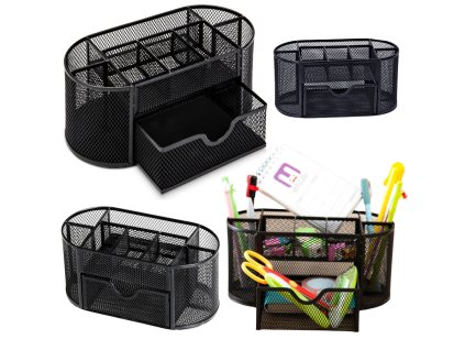 Černý Kovový Organizér na Kancelářské Potřeby - Moderní a Funkční Design