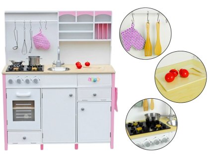 Dřevěná Dětská Kuchyňka Růžovo Bílá Paula S Otevíracími Prvky