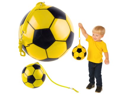 Žlutý Gumový Míč Fotbalového Vzoru s Uchytem, Průměr 22cm