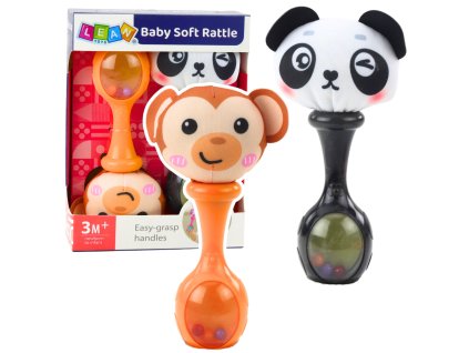 Sensory Set Chrastítka s Měkkou Míčkou Opička & Panda - 2 ks