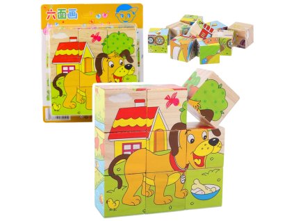 Dřevěná Edukační Puzzle Skládačka Farma Zvířata - 6 Obrázků