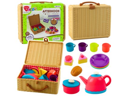 Dětská čajová sada s košíkem - kreativní hra a barevná zábava, 23 ks