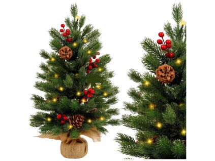 Vánoční LED Stromek Dekorativní 60cm, Červená Jarabina, Juta Podstavec