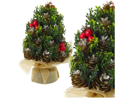 Dekorační Umělý Vánoční Stromeček se Šiškami a Jarabinou 17x10 cm