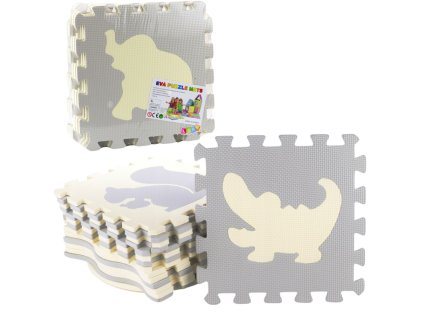 Edukační Pěnová Puzzle Podložka Se Zvířátky EVA 9 Ks - Béžová & Šedá