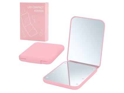 Kapesní LED Zrcátko na Make-up s Růžovým Osvětlením
