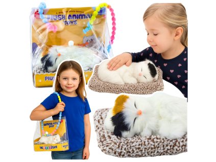 Bílý Spící Kocourek s Realistickým Miaukáním - Dekorativní Figurína s Futerem