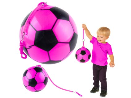 Dětský růžový míč s fotbalovým vzorem a pružinovým držákem, 22 cm