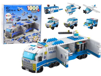 Stavebnice Policie 6v1: Nákladní Vůz & Vozidla 1000ks