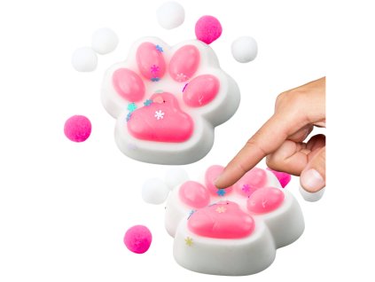 Antistresová Hračka Kočičí Packa Bílo-Růžová, Relaxační Squishy pro Děti i Dospělé