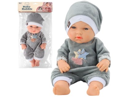 Bobas panenka s pohyblivými rukojeťmi v šedém pyžamu, 30 cm