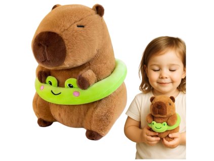Kapibara Plyšák s Odnímatelným Záchranným Kolem a Žábou - 20cm, Unisex 3+