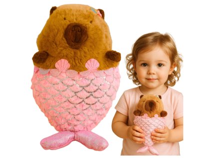 Růžová Plyšová Kapibara Mořská Panna pro Děti, 28 cm - Bezpečná a Měkká na Dotek