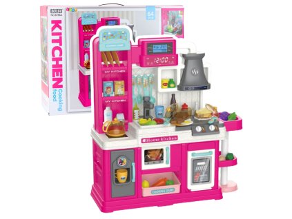 Dětská Růžová Kuchyňka s Parními Efekty a Změnou Barvy Jídla - 64 Dílů