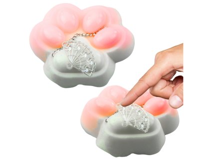 Antistresová Kočičí Tlapka Squishy s Dekorativními Prvky - Bílá s Růžovými Detaily