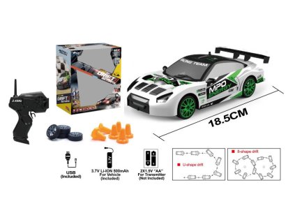 Bílo-Zelené RC Sportovní Auto s Vyměnitelnými Kolami