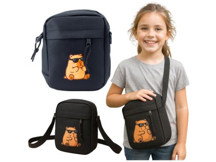 Černá taška přes rameno s kapibarou, 19,5x14 cm, nastavitelný popruh, unisex design