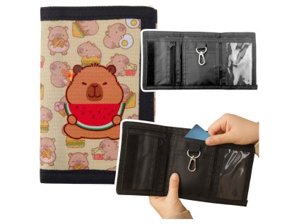 Dětská peněženka na suchý zip Kapibara s karabinou - barevný motiv