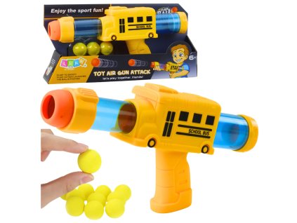 Dětská pistole Autobus na pěnové kuličky, žlutá, 6 ks