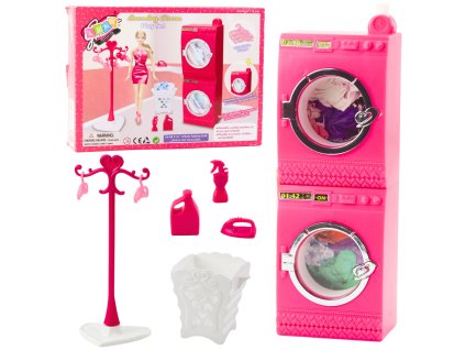 Dětský Prádelní Set s Pračkou a Sušičkou pro Panenky - Růžovo-Bílý
