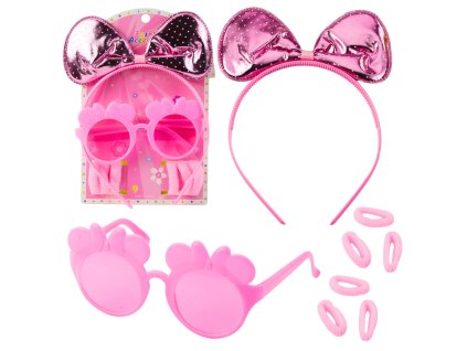 Dívčí Sada Krásy: Čelenka s Mašlí, Brýle a Růžové Gumičky