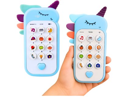 Edukační Modrý Dětský Telefon s Melodiemi, Zvuky a Světly, Interaktivní Jednorožec