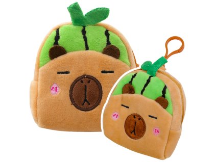 Elegantní Pluszová Peněženka s Motivem Kapibary v Zelené a Hnědé - 9,5 x 8 cm