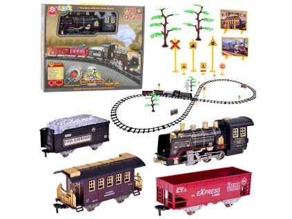 Elektrický vláček s RC ovládáním, světly a zvuky, 22 dílů, dýmová funkce
