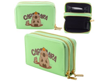 Kapibara Zelená Dvoumístná Peněženka s Přepážkami 12,5 x 8,5 cm