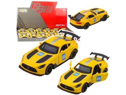 Kovové Závodní Autíčko 1:43 Žluté s Otevíracími Dveřmi a Pull-Back Mechanikou