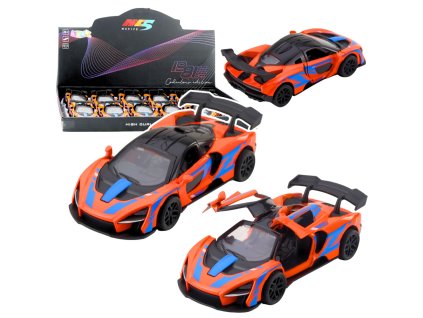 Kovový Sportovní Model Auta 1:32 s Otevíracími Dveřmi a Pohonem Pull-back Oranžový
