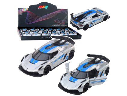 Kovový Sportovní Racemobil 1:32 Stříbrný s Otevíracími Dveřmi