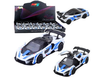 Kovový závodní automobil 1:32 s bílými dveřmi, pull-back pohon