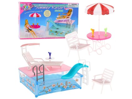 Letní Resort pro Panenky s Bazénem a Skluzavkou - Kompletní Set pro Kreativní Hru
