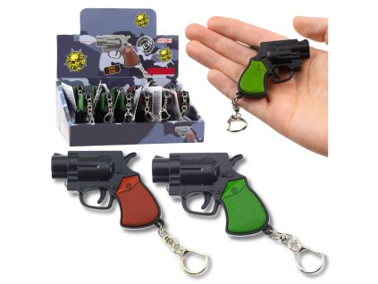 Mini Replika Revolveru Brelok s LED a Laserem, 6,5 cm - Stylový Gadget pro Den i Noc
