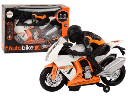 Motorka Bílé Barvy s Jezdcem, Světelné a Zvukové Efekty, Senzor Překážek